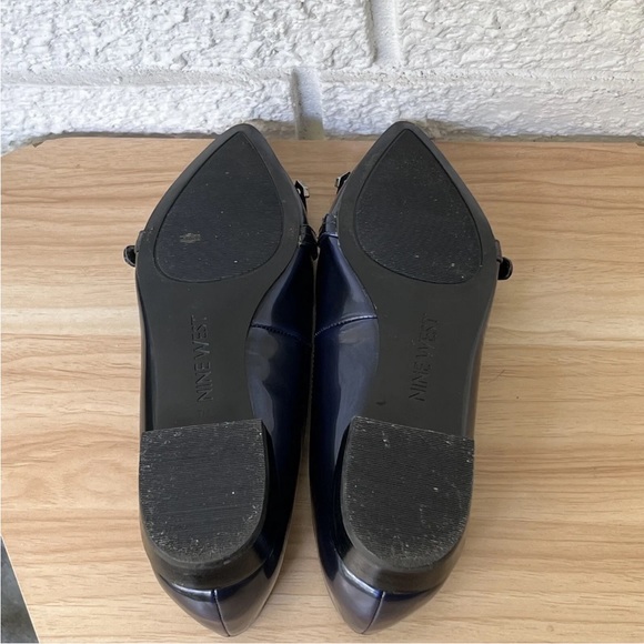 NINE WEST Pointed Tassel Flats Shoes Women's 7 Toe Loafers Blue Patent Leather - Picture 6 of 15